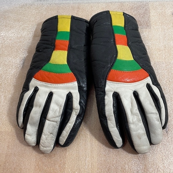 Vintage Rainbow leather ski gloves Zero Made in Japan for Farfield-Hanover - Picture 1 of 11
